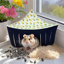 [Original Art Design] Small Pet Hideout - Cozy Corner Pet Hammock Tent With Triangle Hanging System, Washable Play & Resting Habitat For Hamsters, Ferrets, Squirrels, Sugar Gliders, Chinchillas, Rabbits, Hedgehogs