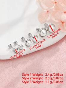 1对/2件 简约复古小巧香氛圆形纽扣仿珍珠耳环 女士不锈钢首饰 - 銀色 - 查看 6