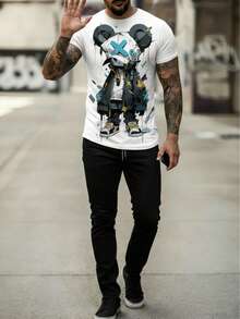 男士朋克熊印花短袖T恤和裤子套装 - 彩色 - 查看 5