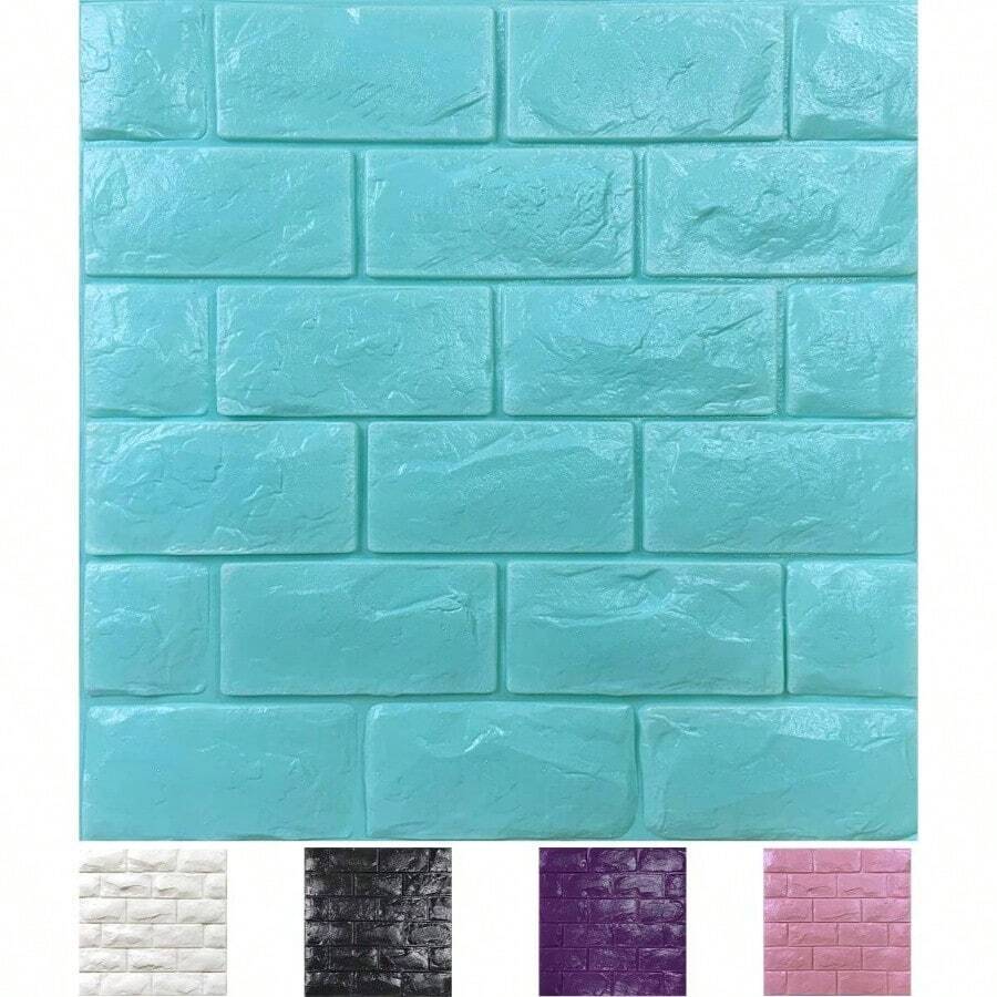 30PCS 3D Wall Panels Peel And Stick Faux Brick Wallpaper Pink Self Adhesive Foam Brick Paneling Faux Stone Wall Panels 30PCS, Pink - 30件+藍色 - 查看 1