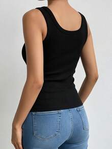 Áo lót nữ màu đen trơn, chất liệu gân, có đệm mút bên trong, dáng ôm, không tay, kiểu dáng thường ngày mới cho mùa xuân/hè. - màu đen - Xem 8