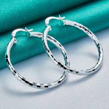 925 Sterling Silver Plated 40mm Checkered Earrings, Fashion Jewelry For Women, Engagement, Wedding, Party - Silver - View 1