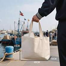 Tote Bag de Manta Cruda - Bolsas Plegables Reutilizables y Ecolgicas 40x35, para Compras, Viajes y Pintar - Negro-Gris + B/35X40X10 - Ver 4