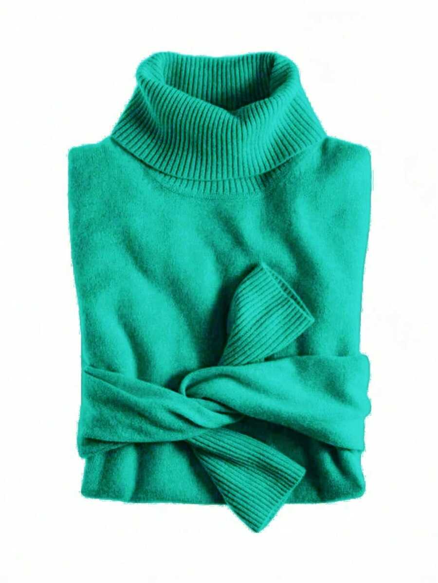MONNEI Solid Color Turtleneck Sweater Blouse Knit Turtleneck - Mint Green - View 1