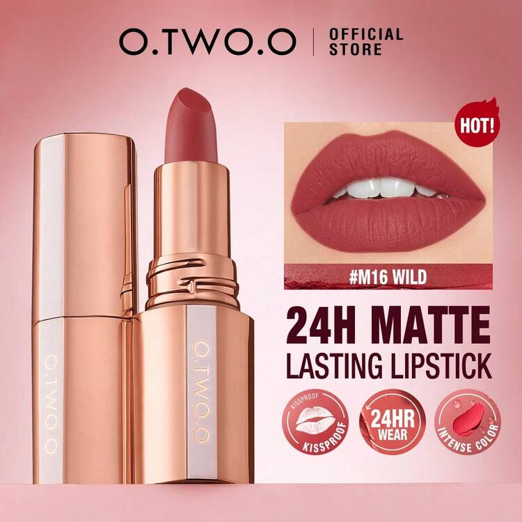 O.TWO.O Batom Matte 24 Horas: Longa Duração, À Prova d'Água, Testado por Dermatologista - Disponível em Tons de Rosa, Roxo e Vermelho - Multicolorido - Visão 1