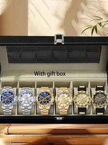 6只/盒 男士时尚钢带派对/场合手表，男士礼物 - 彩色 - 查看 1