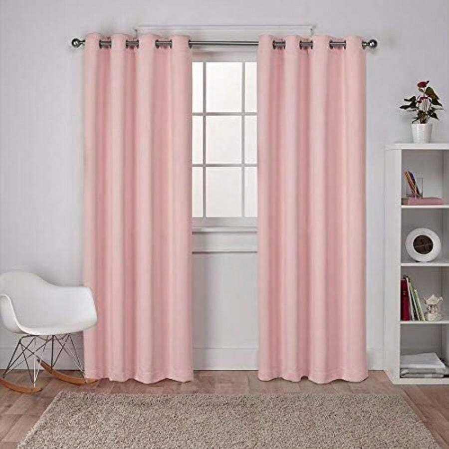 Exclusive Home - Par de Paneles de Cortinas Opacas de Sarga de satén para oscurecer la habitación, 52 x 63 Pulgadas, Color , 2 Piezas(Blush 132An x 243.8Al cm (1 Paneles)) - Multicolor - Ver 1