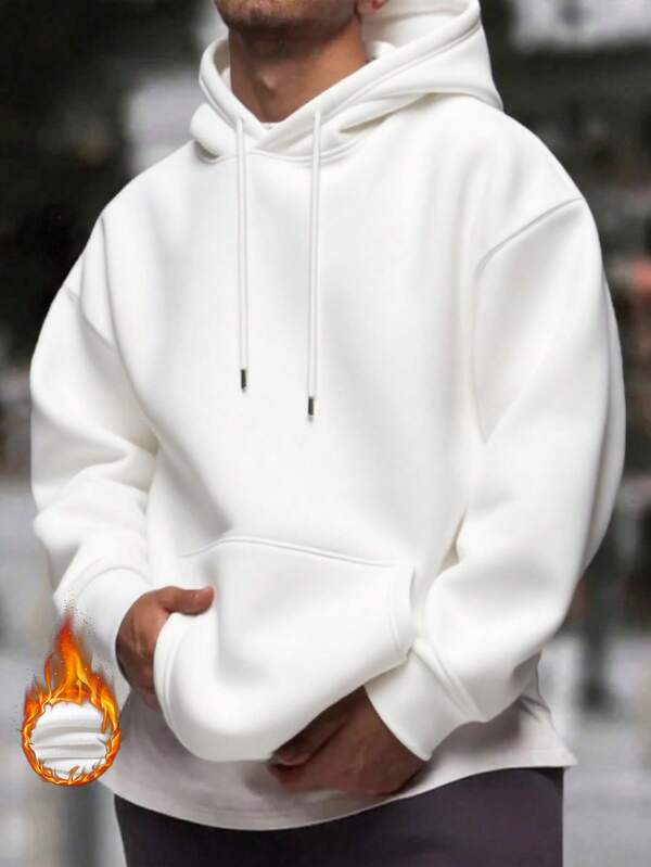 Men's Solid Color Drop Shoulder Long Sleeve Drawstring Pocket Casual Hoodie, Autumn/Winter,Back To School