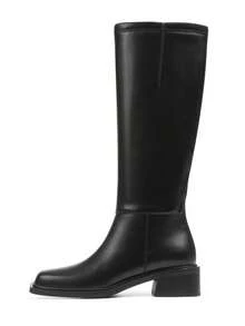 Women's Knee High Boots Round Toe Flat Wide Calf Long Boots Riding Boots Knight Boots Side Zipper Suitable For Outdoor Commuting Office - 黑色 - 查看 6