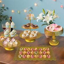 Gold Cake Stands Set 5pcs Metal Tiered Cupcake Display Stand Serving Platter For Dessert Table Dessert Candy Fruit Tray For Wedding Baby Shower Birthday Party Elegant MultiTiered Design Perfect For Sweet Treats And Refreshments At Events And Gatherings - Gold - View 4