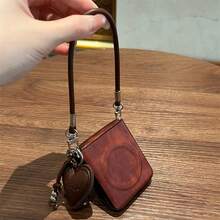 奢华棕色磁吸无线充电手机壳，配心形吊坠和皮绳，兼容三星 Galaxy ZFlip7、ZFlip6、ZFlip 5，防震后盖 - 棕 - 查看 8