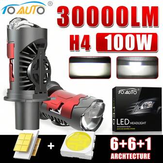  2 PIEZAS TOAUTO H4/9003/HB2 Bombilla de faro LED con lente proyectora Canbus Super Brillante 100W 30000LM 6000K Luz alta/baja para automóvil y motocicleta