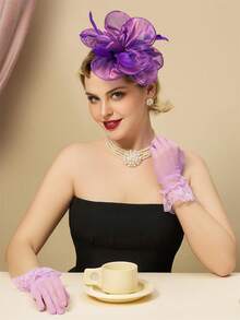 Women's Charming Feather Flower Derby Hat, Tea Party, Cocktail, Wedding Headpiece, Headband, Bohemian Natural Feather, Tiny Hats, Mini Fascinator, Mini Cap, Hair Accessories, Gifts, Gala Night - Purple - View 1