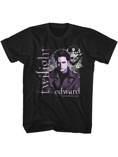 Women's Short-Sleeved Crew Neck Casual T-Shirt Official Twilight Edward Cullen Vampire Face Graphic T-Shirt - Bella's Diary Inspired Soft Crew Neck Tee For Women & Men - Edward Cullen &  Movie Design - All-Season Casual & Formal Outfits - Machine Washable Twilight Saga Apparel - Licensed Fan Merchandise With Iconic Edward Print Perfect Thanksgiving Christmas New Year Gift