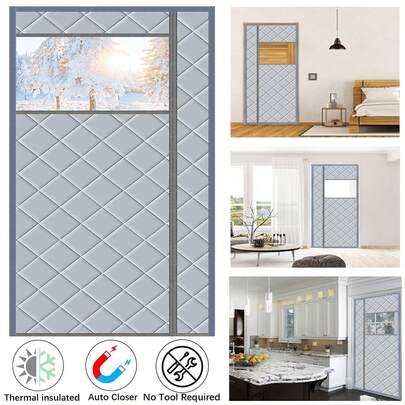 Magnetic Insulated/Heat Blocking Curtain, Thick Insulating Curtain, Exterior Visible Insulated/Heat Blocking Curtain, Left & Right Handles Openable Thick Curtain, Suitable For French/Patio/Sliding Glass/Front Door Draft Stopper