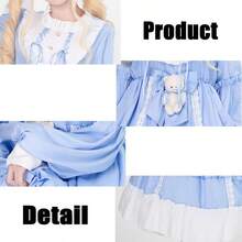 2025Girl's Sweet Bear Bow Lolita Dress Cute Lace Ruffle Long Sleeve Chiffon Princess Dress Anime Party Fairytale Style Dresses - 藍色 - 查看 5