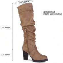 PENNYSUE Women's Knee High Boots, Fashion Chunky Block Heel Warm Winter Boots With Side Zipper For Office And Casual Wear - 灰褐色絨面革 - 查看 6