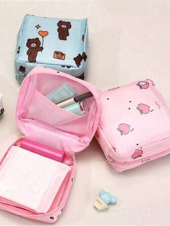 Large Capacity Portable Sanitary Pad Storage Bag, Cartoon Feminine Hygiene Pouch For Students