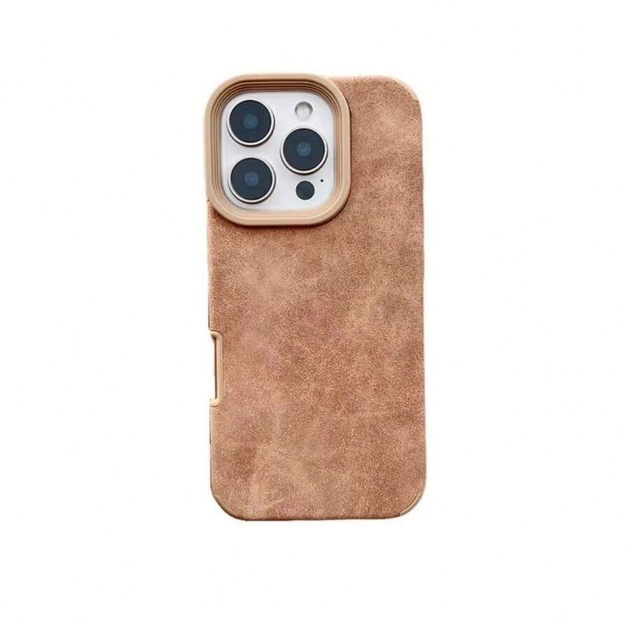 A Faux Leather Texture Phone Case, Minimalist And Solid-Colored, Compatible With For Iphone 17,16, 15, 14, 13, 12, 11, XS/Pro/ProMax/Plus/Air And XS Max Series.Features Reinforced Anti-Drop Corners,Anti-Fingerprint, Lightweight,Stylish - 卡其色 - 查看 1
