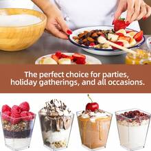 25/50/100Pcs, 5 Oz Plastic Clear Square Parfait Cups With Spoons, Party Small Serving Dessert Bowls For Appetizers, Puddings, Mousse, Yogurt, Parfait Ice Cream - - - View 6