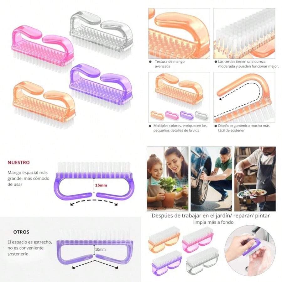 NewTriko Set de 4 Cepillo para Limpiar Uñas Cepillo para Limpieza de Uñas con Agarre de Mango Cómodo Limpiador de Uñas de Mano Manicure y Pedicure Kit de Limpieza para Dedos de los Pies y Uñas - como en la foto - Ver 1