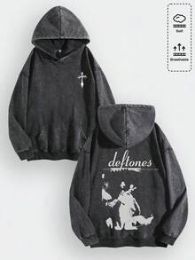 EWH Unisex Y2K "De Ftones" Rock Band Graphic Cotton Hoodie, Retro Casual Fashionable Daily Soft Warm Hoodies For Streetwear & Music Enthusiasts 010-AB - 黑色 - 查看 1