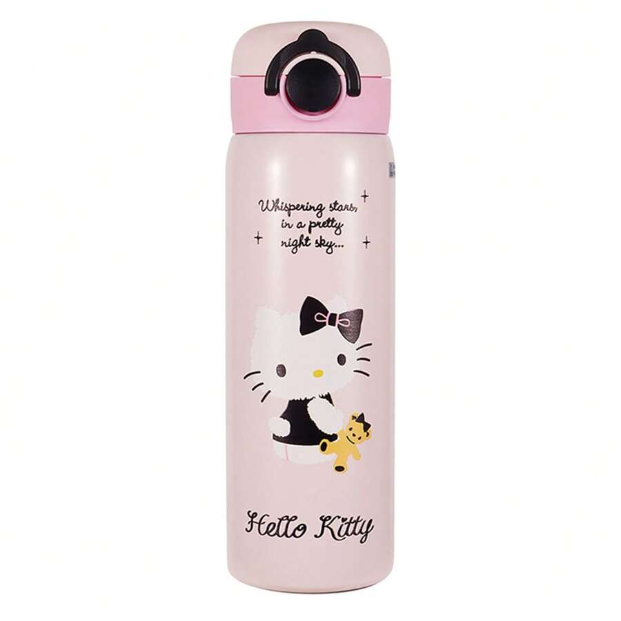 Miniso Hello Kitty Magic Tumbler, 500ml Kawaii Cup With Leak-Proof Push Button Lid - Ideal Gift-Black And White - Black and White - View 1