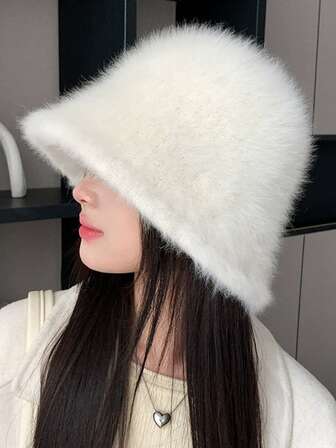 1個 韓国風フェイクファーバケットハット、女性用 – フワフワ&あたたかい、耳当て付き、秋冬の防寒に最適