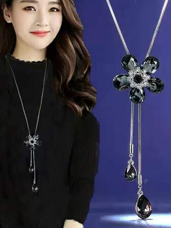 Cadena de suéter de camelia, diseño de lujo de nicho de alta gama, collar largo vintage