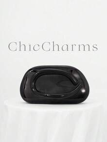 复古金属装饰盒形晚装手包、正式派对手提包、女士时尚链条单肩包/斜挎包 - 黑色 - 查看 2