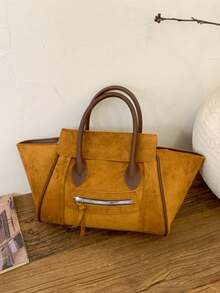 Vintage Solid Color Matte Commuter Handbag For Women, Large Capacity Wing Shoulder Crossbody Bag, Autumn/Winter