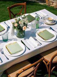 Green Cocktail Napkins With Gold Foil Scalloped Edges, 5 X 5 Inch Party Napkins Disposable Thick Paper For Wedding Dinner Birthday, Shower Dinner Lunch Supplies