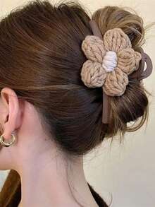 1 pieza Clip para el cabello con diseño de flor tejida, clip delgado y minimalista para moño, accesorios de playa, clip de garra para accesorios de cabello de otoño e invierno para mujer para atuendos de vacaciones, pasador de cabello, barrettes