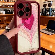Cubierta de telefono con borde negro diseño de corazon rosa y estampado abstracto para uso diario y trabajo - Blanco - Ver 4