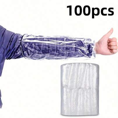 Disposable Arm Sleeves, Clear Plastic PE Oversleeves, Waterproof Oil-Proof Dustproof, Elastic Cuff For Kitchen Cleaning Painting Repair