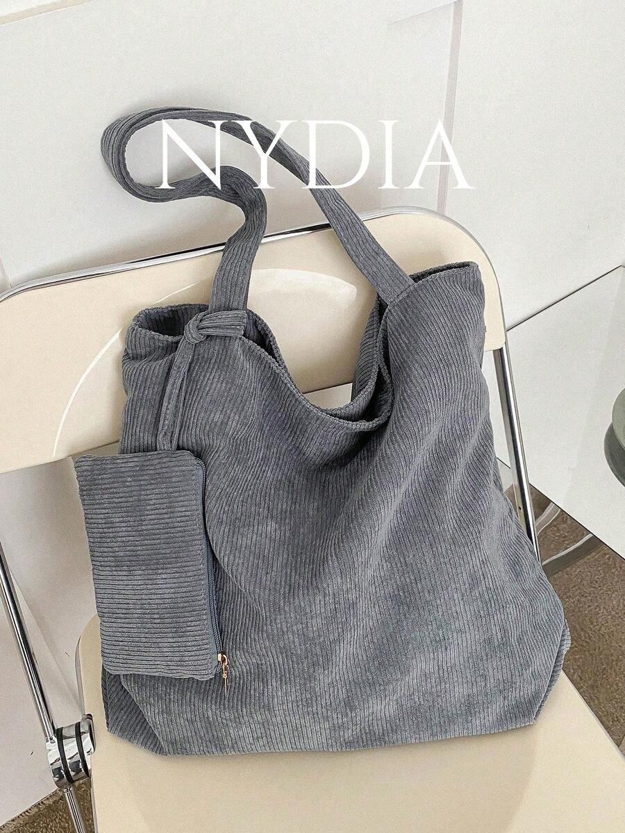 纯色 2 件/套手提包带零钱包，高端大容量，适合日常通勤和上学，学生手提包，多个隔层，非常适合海滩、学校、工作和日常使用 - 灰色 - 查看 1