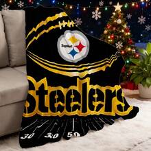 1pc Flannel Throw Blanket - Soft Steelers Football Field Logo Design Warm & Versatile For Naps, Camping, Travel & Home Decor Christmas Gifts For Family Or Friends 280gsm - 彩色 - 查看 1