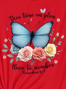 Howell 百搭时尚女款黑色短袖T恤，手绘雏菊和花卉印花，休闲清新 - 紅色 - 查看 4