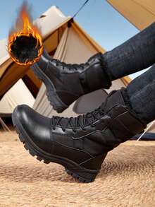 New High-Top Breathable Warm Lining Men's Outdoor Work Boots, Trainning Boots, Suitable For All Seasons, - الأسود - مشاهدة 3