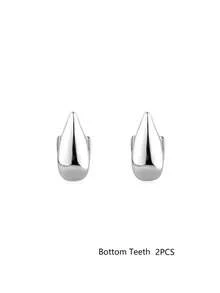 RACHELZ Hip Hop 2PCS/Set Vampire Fangs Glossy Teeth Grillz Braces Punk Top Bottom Smooth Surface Tooth Caps For Women Men Jewelry Halloween Christmas Gift Cosplay Dental Grills - Silver - View 9