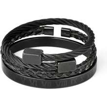 Pulsera hombre, juego de 3 pulseras de acero inoxidable negro o plateado, pulsera para hombre acero inoxidable, pulsera de regalo para hombre, pulsera ajustables , pulsera con caja de regalo, conjunto de 3 pulseras de moda para hombre, pulsera  inoxidable, pulseras de acero inoxidable para hombre, pulsera parejas, pulseras para parejas, pulsera para parejas.(NEGRO) - Multicolor - Ver 2