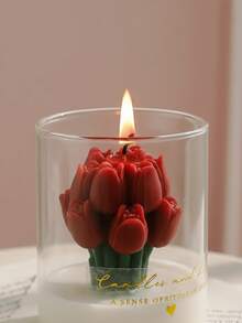 Vela perfumada en tarro de vidrio con ramo de tulipanes - Vela floral hecha a mano en taza, adecuada para decoración del hogar, cumpleaños, regalo de dama de honor, regalo romántico del Día de San Valentín - Multicolor - Ver 5
