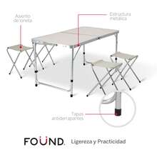 Mesa Plegable Portafolio 1.20m Y 4 Sillas Portátiles  FOUND Mesita Plegable Con 4 Bancos Ideal Actividades de Exterior Camping, Picnic Facil de Instalar Set Mesa y 4 Bancos Portatil - Blanco - Ver 4