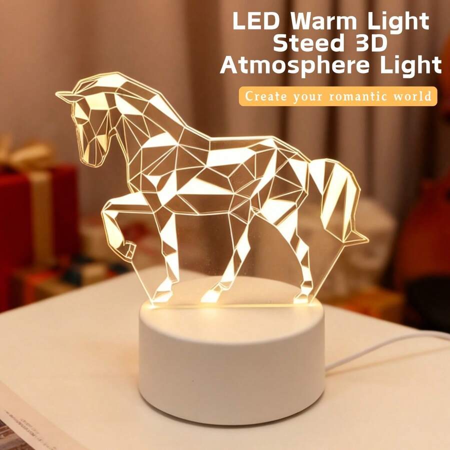 1 pieza Luz nocturna geométrica moderna 3D de caballo, alimentada por USB, lámpara de sueño suave, adecuada para dormitorio, mesita de noche, decoración del hogar, excelente para Acción de Gracias, Navidad, vuelta al colegio, cumpleaños, regalo festivo - Amarillo - Ver 1