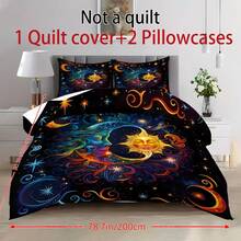 3pcs Celestial Sun Moon Duvet Cover Bedding Set,Mystical Cosmic Bed Comforter Set,With 1 Duvet Cover And 2 Pillowcases, King-Size Bedspread, Bed Sheet, Soft Skin-Friendly Polyester, Machine Washable, Dry Clean. It Is Suitable For Home And Bedroom Decoration,Room Decor, Bedroom Decor,Room Decoration Stuff,Queen Comforter Set,It Is A Good Birthday Gift. - 彩色 - 查看 12
