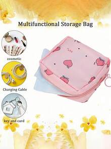 1pc Nylon Printed Sanitary Pad & Cosmetic Organizer Bag, Portable Storage For Fall Home Decor For Travel Storage Bag,Makeup Bag,Cosmetic Bag,Vacation Organizer,Large Capacity Makeup Organizer Makeup Case, For Lipstick, Brush, Skincare, Mobile Phone, Coin, Small Items, For Home,Gift,Vacation And Festival Halloween Christmas Multifunctional Use,Boho Vibes - Multicolor - View 6