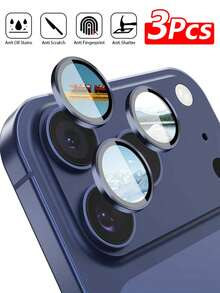 3pcs Camera Lens Protector Film Compatible With Iphone 17 Pro Max/17 Pro - Easy To Install, Separate Ultra-Thin Tempered Glass With Aluminum Alloy Frame, Compatible With Phone Cases, Blue - Navy Blue - View 8