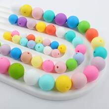 112/198pcs Fashion Round Silicone Beads Jewelry Making Kit - Multi-Color DIY Beading Craft Supplies, Stylish Decorative Beads For Necklaces Bracelets Keychains ID Badge Lanyards Bead Pens, Unisex Gift For Craft Lovers Students Office Workers (9mm/12mm/15mm Optional) - Silicone Round Beads - View 4