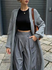 Áo khoác cardigan dệt kim màu xám dáng rộng, thoải mái, phong cách tối giản dành cho nữ, thích hợp cho lễ hội Carnival, Tết Dương lịch, Ngày Valentine. - Xám - Xem 7