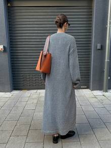 Áo khoác cardigan dệt kim màu xám dáng rộng, thoải mái, phong cách tối giản dành cho nữ, thích hợp cho lễ hội Carnival, Tết Dương lịch, Ngày Valentine. - Xám - Xem 9